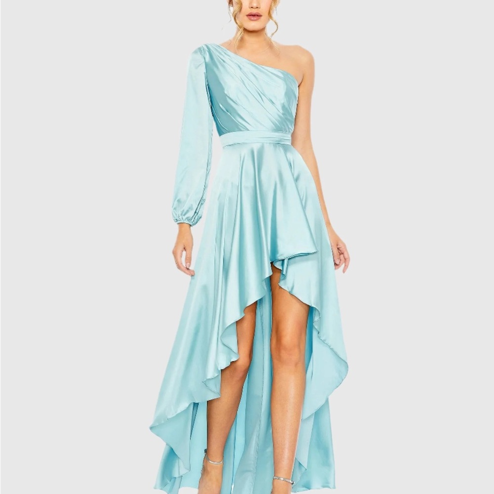 Mac Duggal Blue One Shoulder High Low Gown (8)
